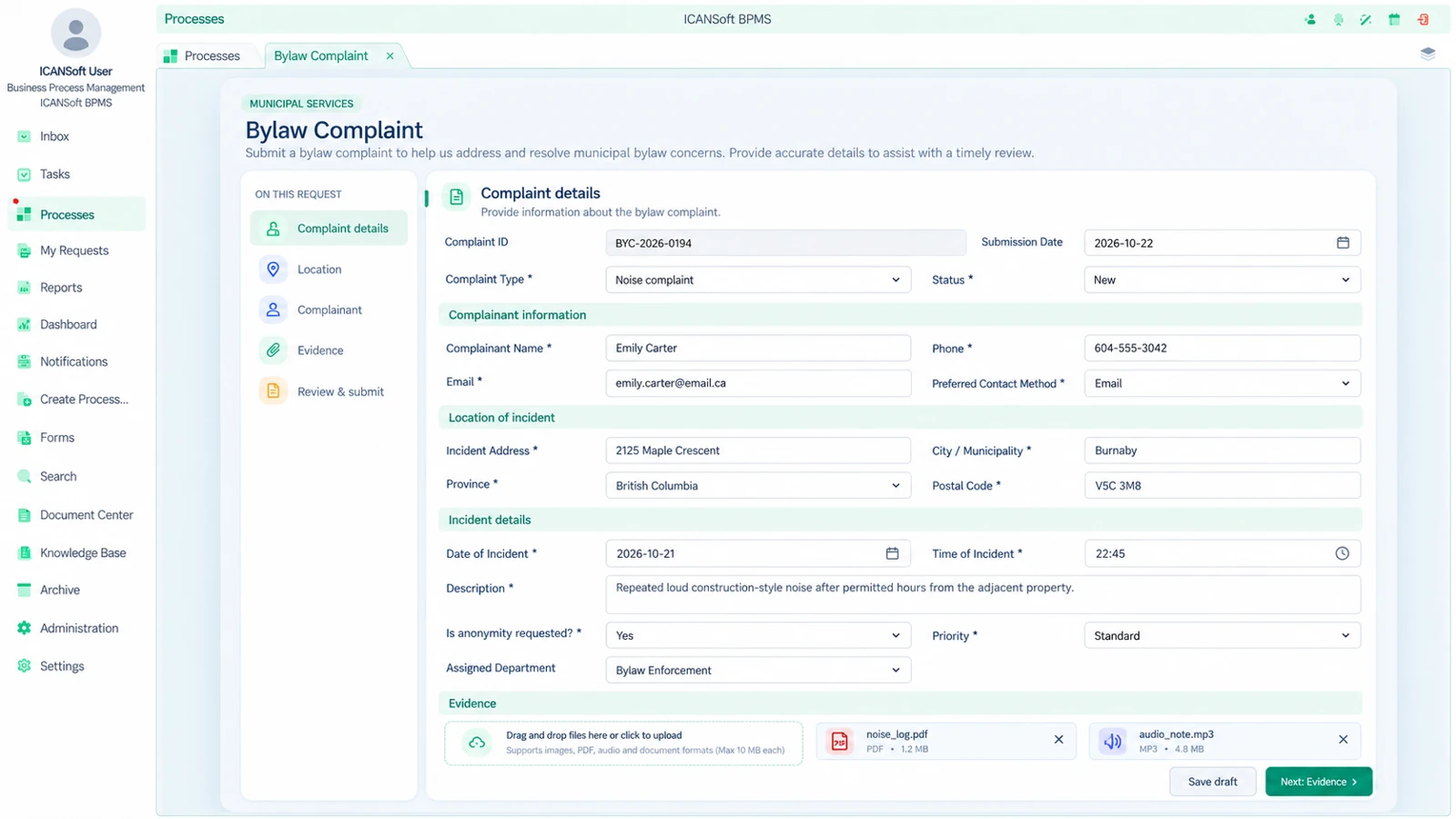 Bylaw Complaint screenshot in the ICANSoft platform